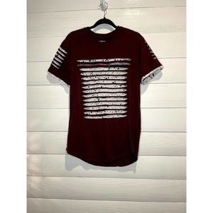 Carbon Maroon Ripped Slit with Zipper T-shirt, Mens XXL